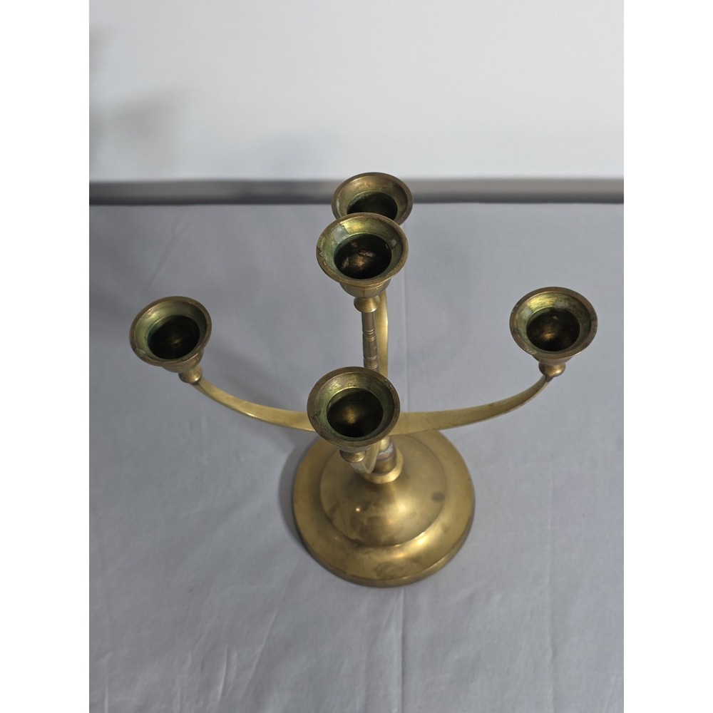 brass gold candelabra 5 Candlestick Centerpiece Vintage Decor Home - Picture 2 of 10